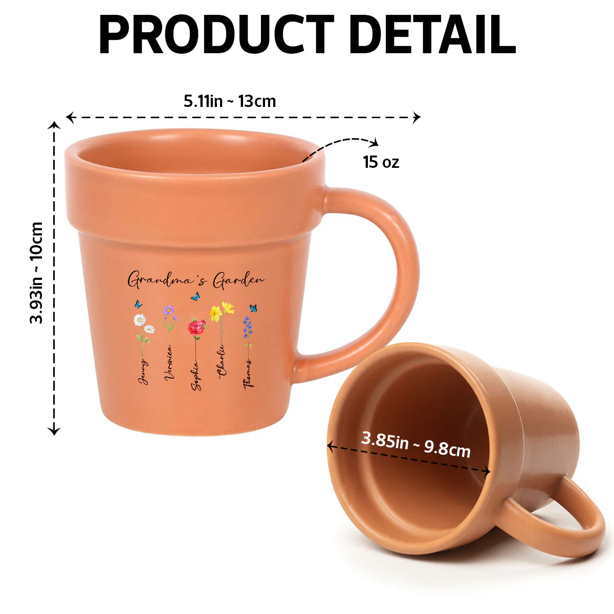 Grandma's Garden Watercolor Birth Month Flower Personalized Plant Pot Ceramic Mug - Image 5