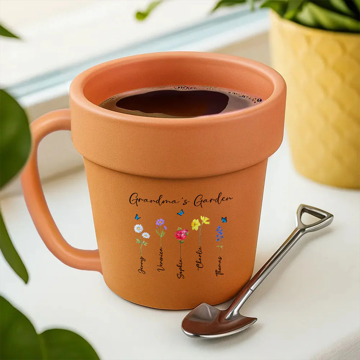 Grandma's Garden Watercolor Birth Month Flower Personalized Plant Pot Ceramic Mug - Image 7