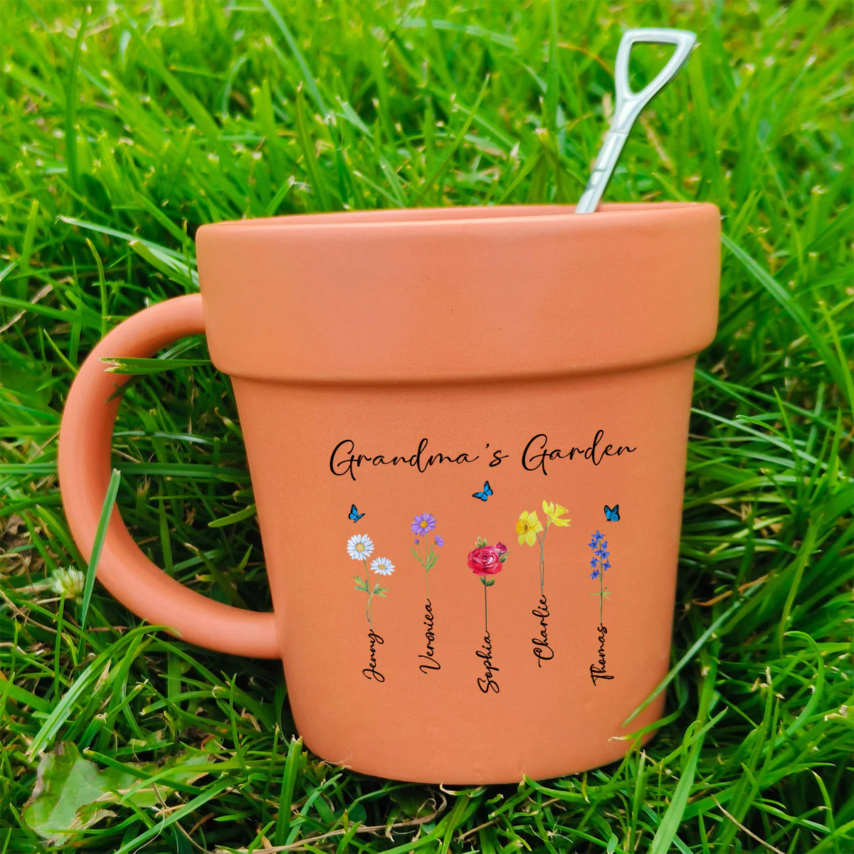 Grandma's Garden Watercolor Birth Month Flower Personalized Plant Pot Ceramic Mug - Image 8