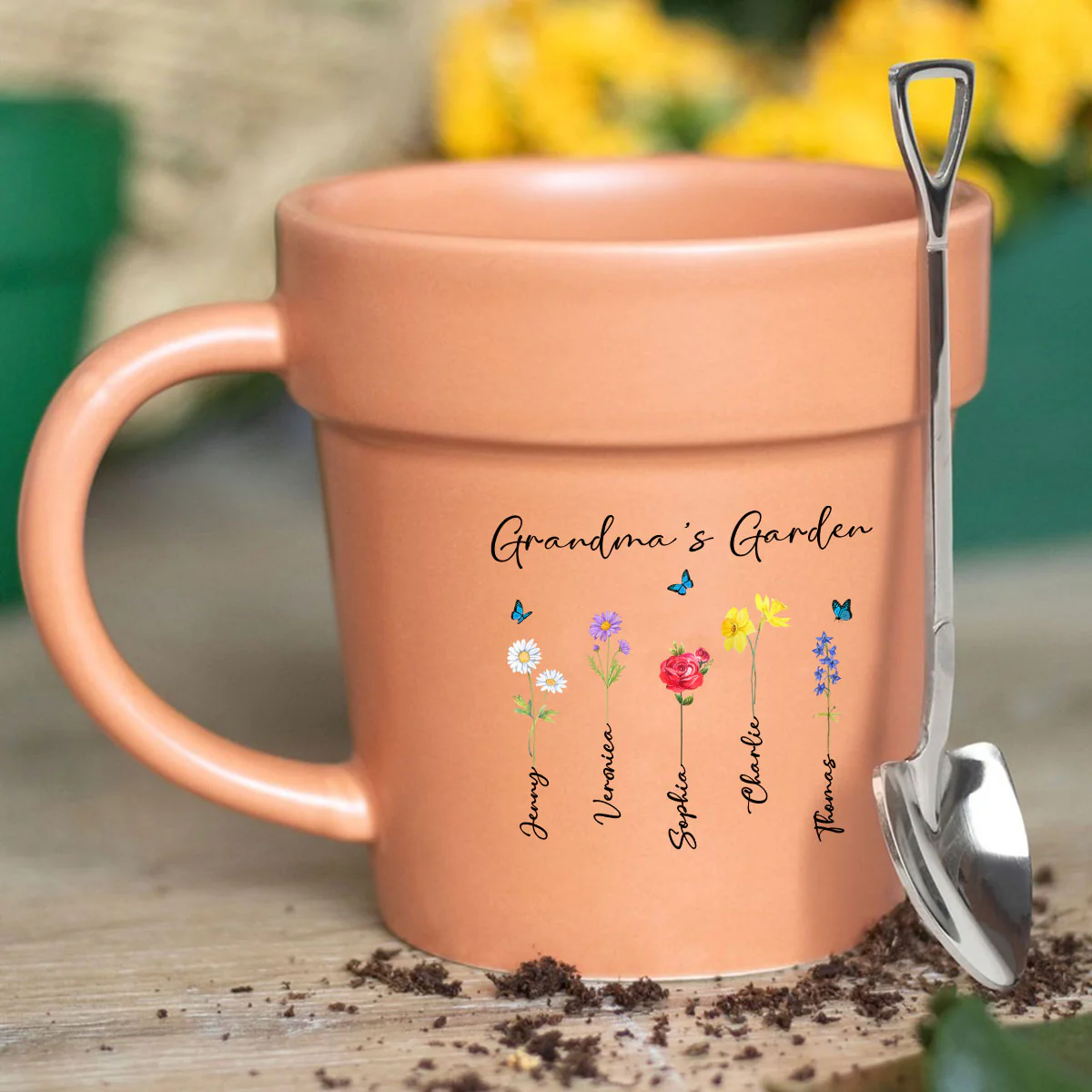 Grandma's Garden Watercolor Birth Month Flower Personalized Plant Pot Ceramic Mug - Image 9
