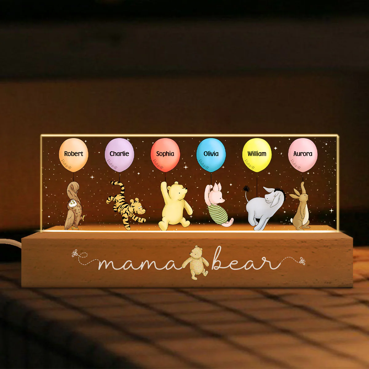 Grandma‘s Grandkids Cute Characters With Balloons Personalized Acrylic Block LED Night Light - Image 2