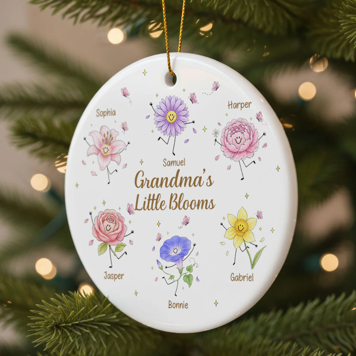 Grandma's Little Blooms Cute Doodle Birth Month Flowers - Personalized Ceramic Ornament - Home Decor Gift, Birthday Gift For Grandma - Image 2