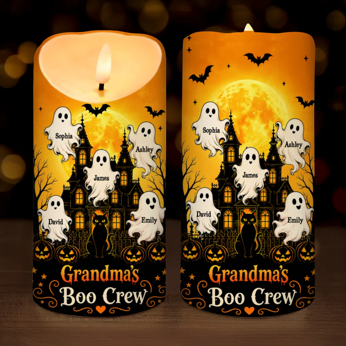 Grandma's Little Boo Crew Haunted House - Personalized LED Candle - Halloween Decor For Grandma - Image 10