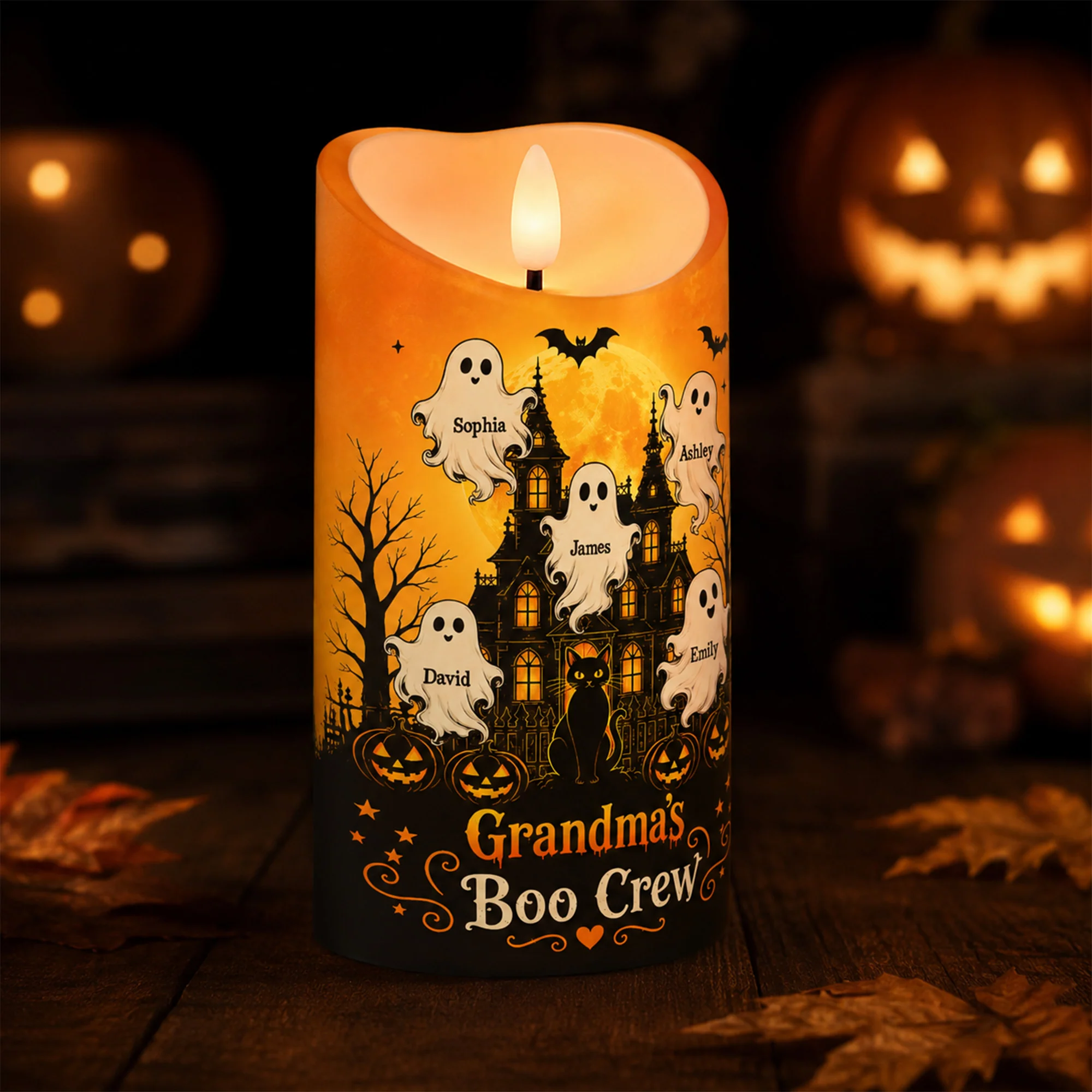 Grandma's Little Boo Crew Haunted House - Personalized LED Candle - Halloween Decor For Grandma - Image 3
