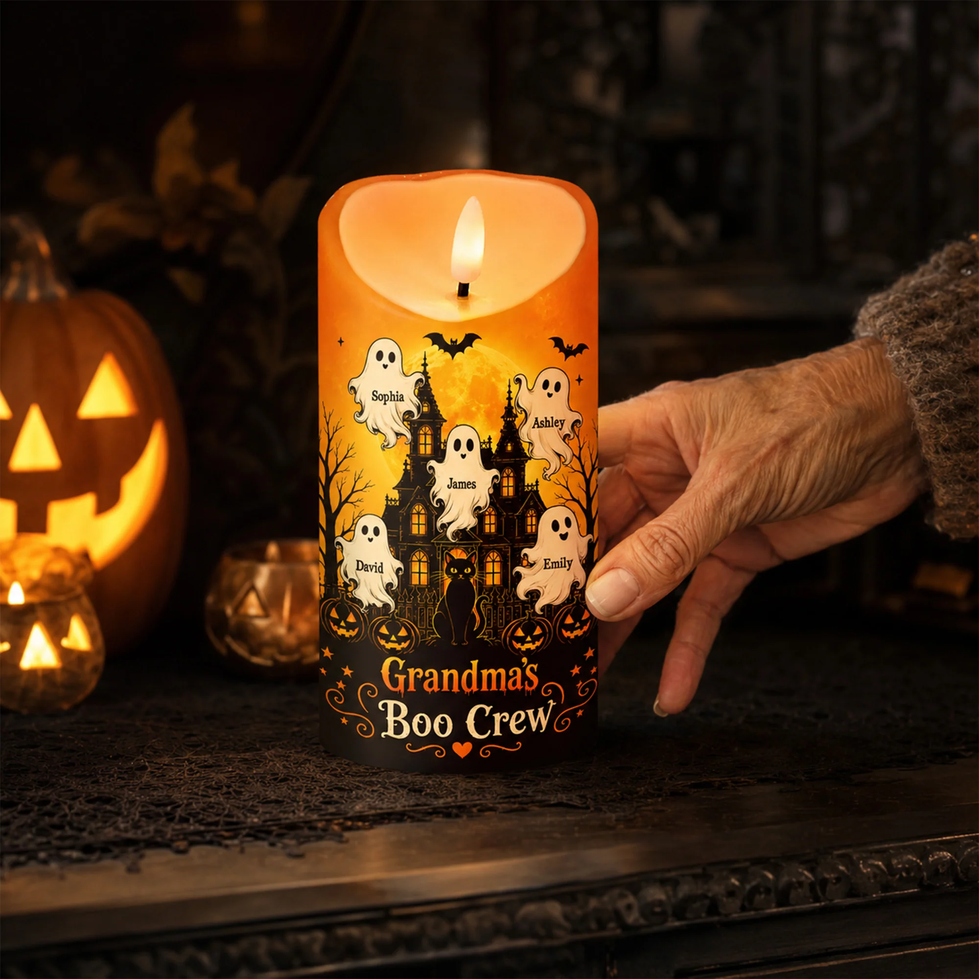 Grandma's Little Boo Crew Haunted House - Personalized LED Candle - Halloween Decor For Grandma - Image 5