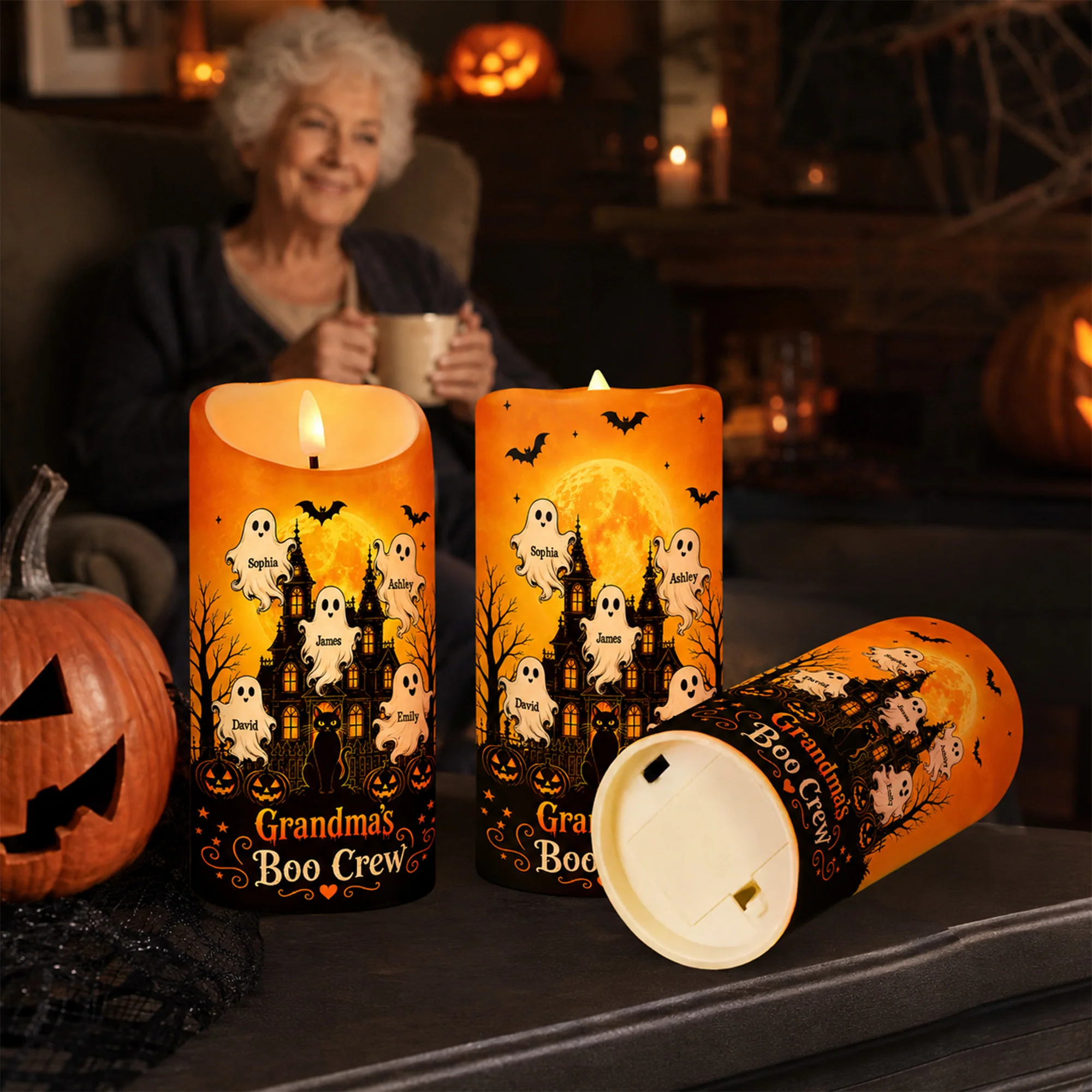 Grandma's Little Boo Crew Haunted House - Personalized LED Candle - Halloween Decor For Grandma - Image 6