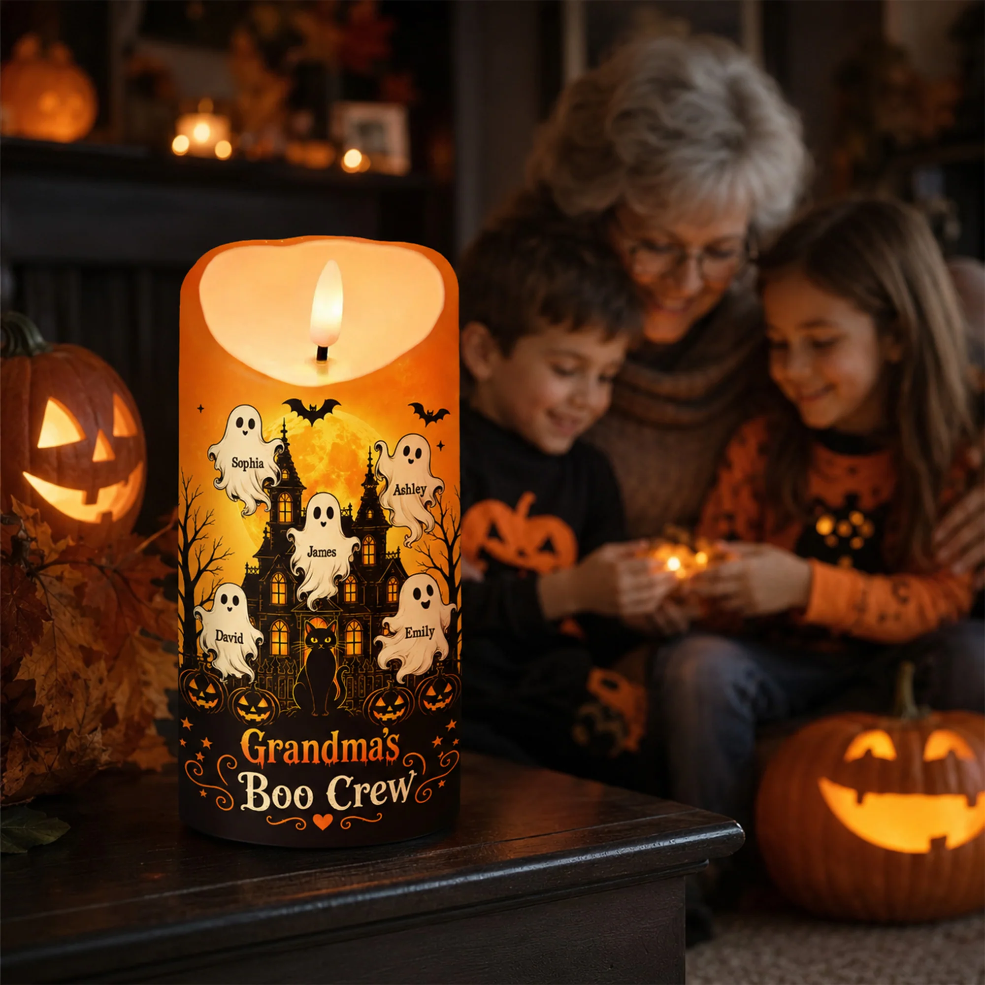 Grandma's Little Boo Crew Haunted House - Personalized LED Candle - Halloween Decor For Grandma - Image 7