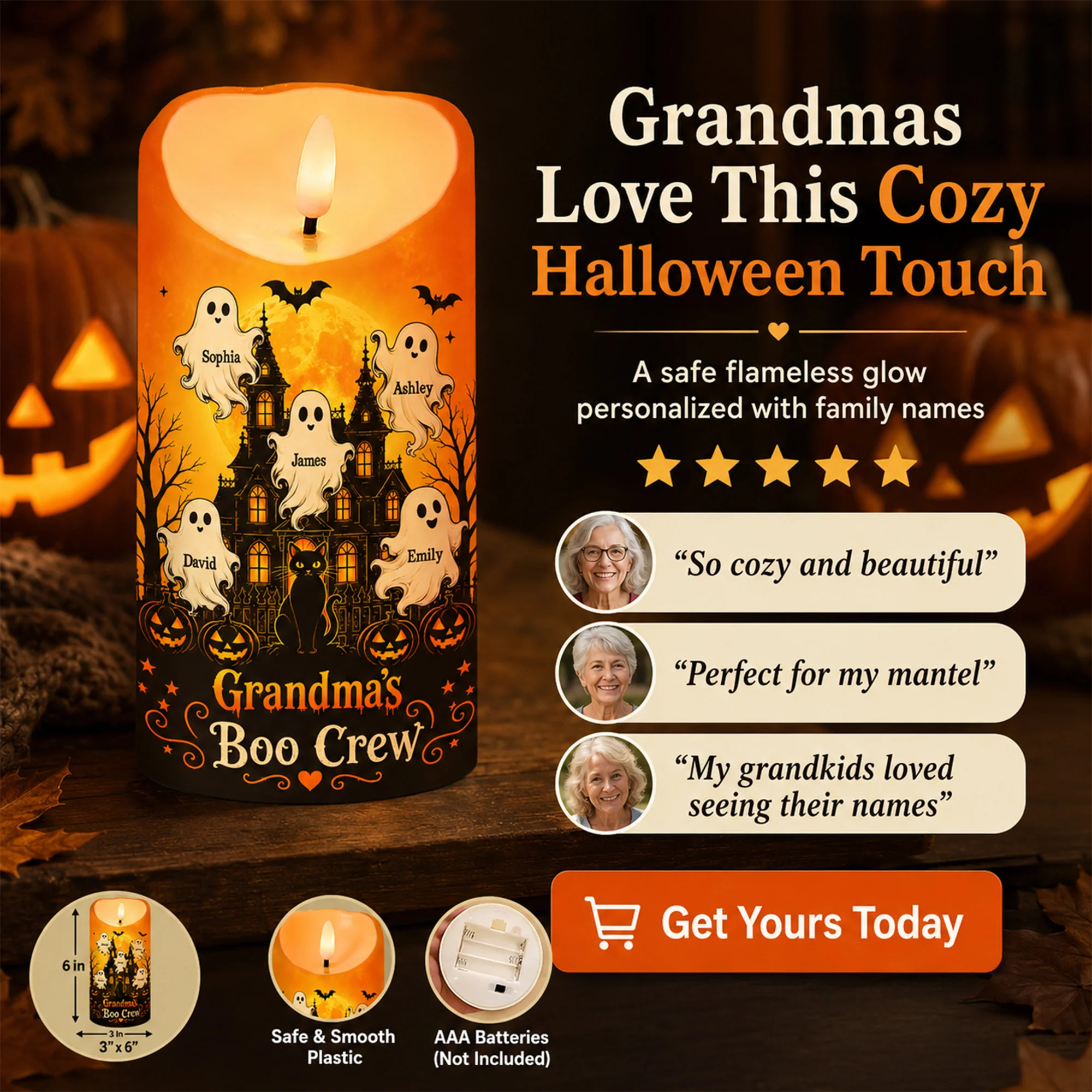 Grandma's Little Boo Crew Haunted House - Personalized LED Candle - Halloween Decor For Grandma - Image 8