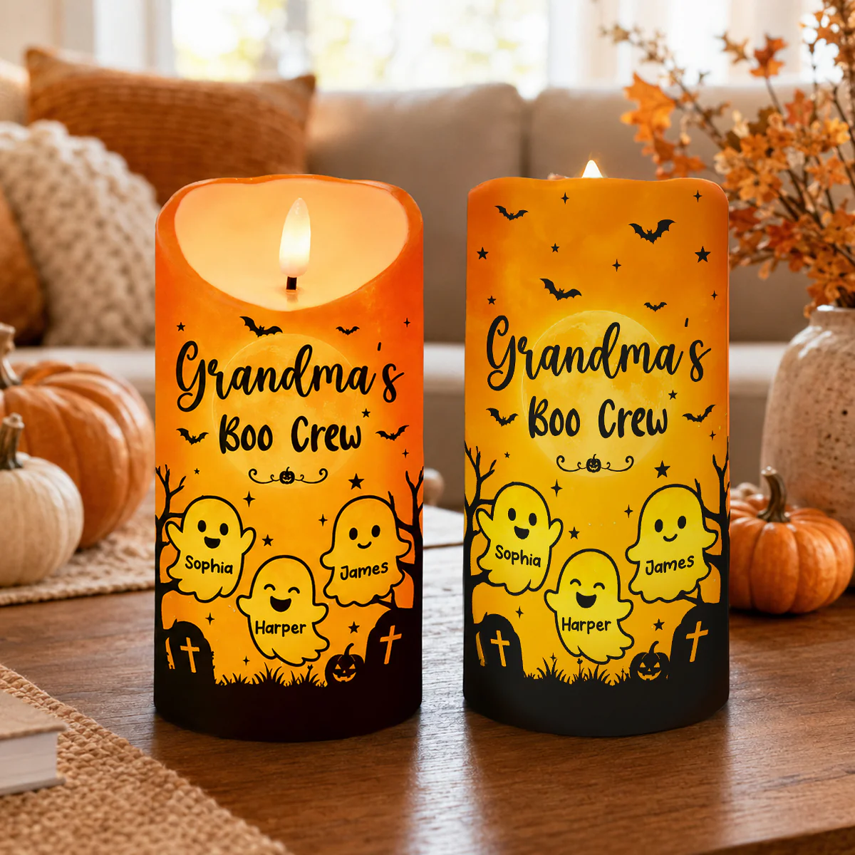 Grandma's Little Boo Crew - Personalized LED Candle - Halloween Decor For Grandma - Image 2