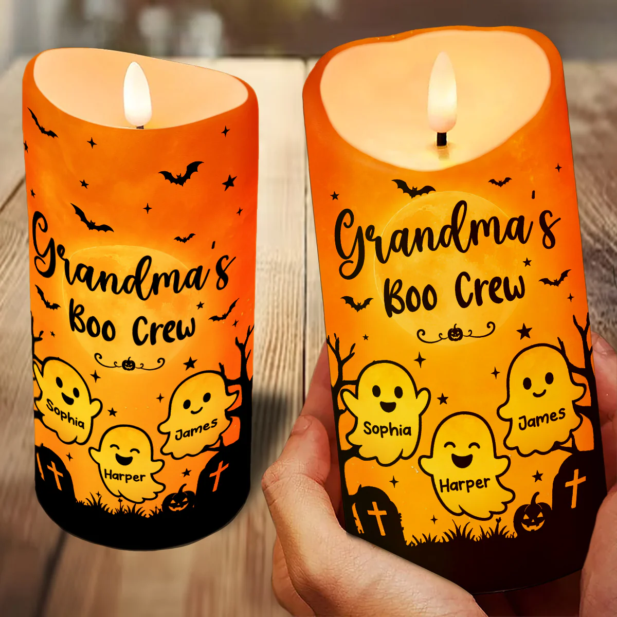 Grandma's Little Boo Crew - Personalized LED Candle - Halloween Decor For Grandma - Image 3