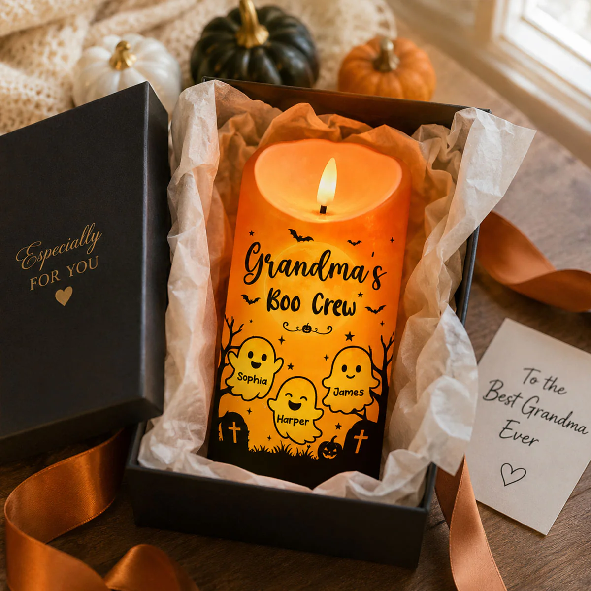 Grandma's Little Boo Crew - Personalized LED Candle - Halloween Decor For Grandma - Image 4