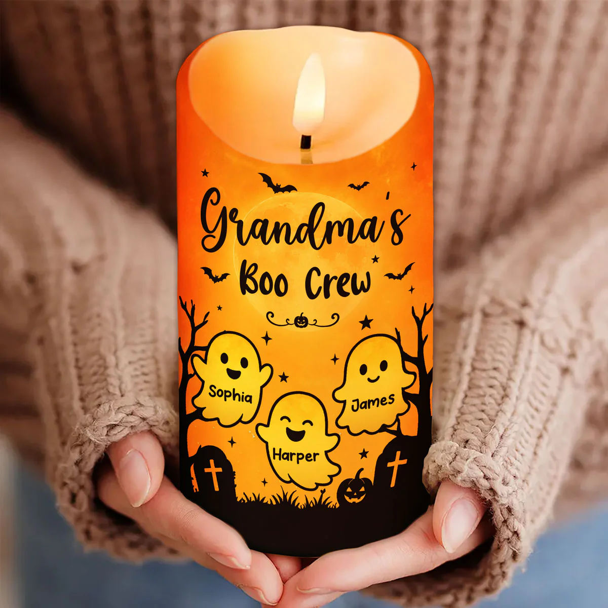 Grandma's Little Boo Crew - Personalized LED Candle - Halloween Decor For Grandma - Image 6