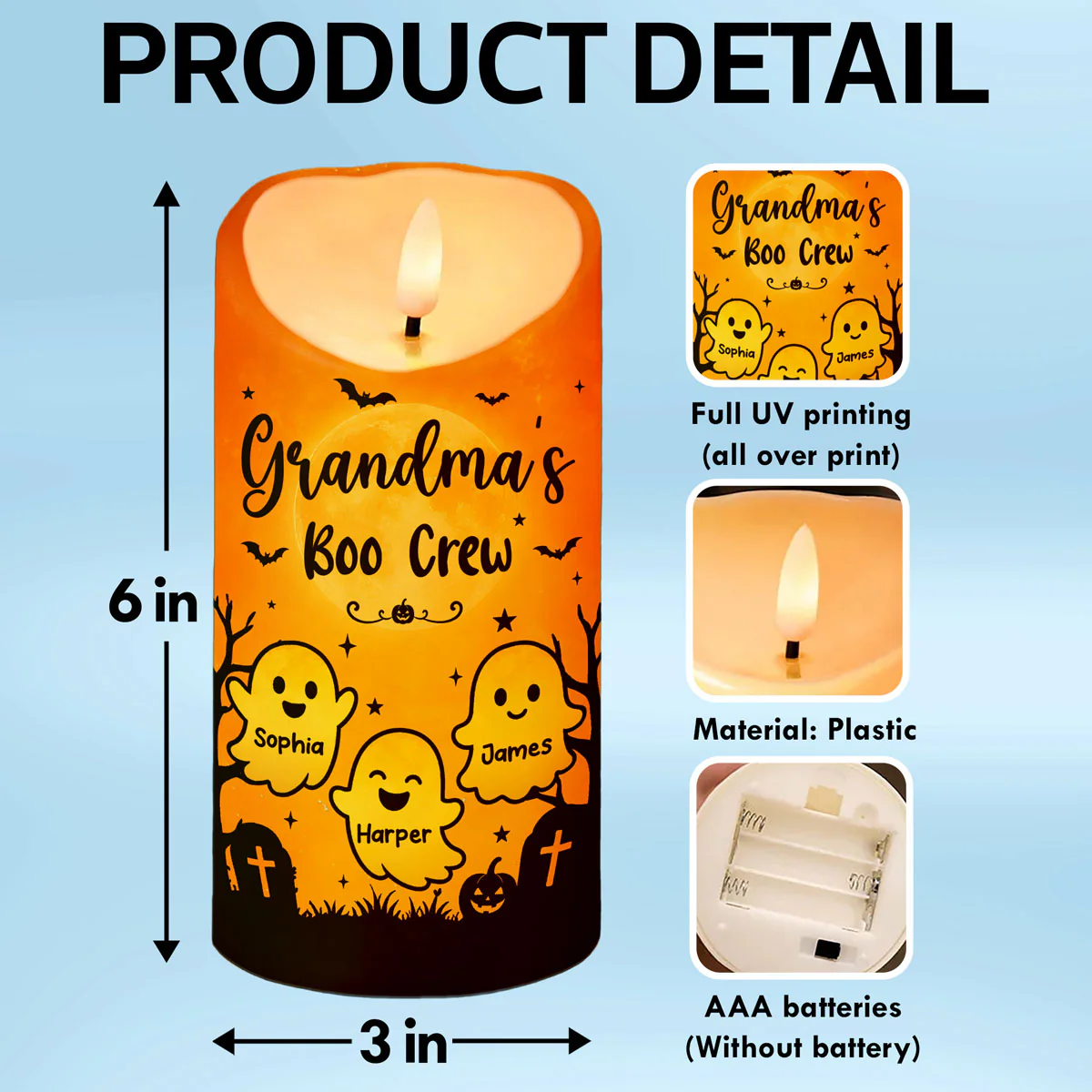 Grandma's Little Boo Crew - Personalized LED Candle - Halloween Decor For Grandma - Image 8