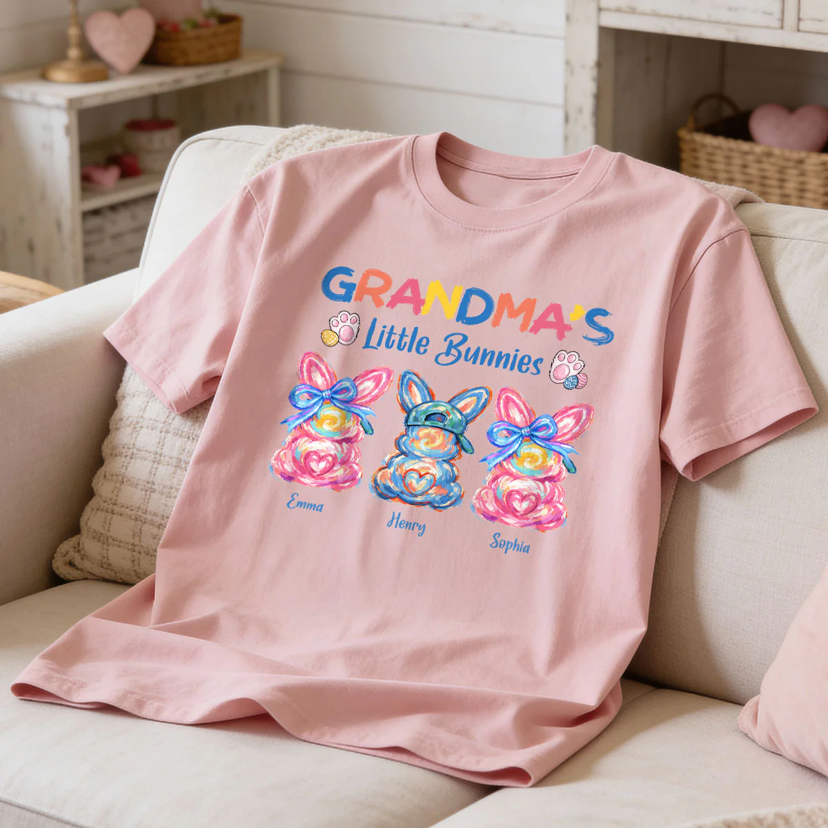 Grandma's Little Bunnies Colorful Brushstroke - Personalized Shirt - Easter Shirt for Grandma - Image 2