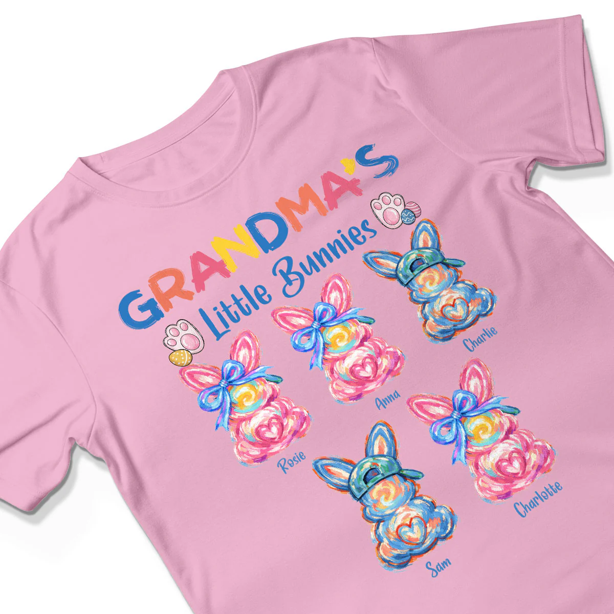 Grandma's Little Bunnies Colorful Brushstroke - Personalized Shirt - Easter Shirt for Grandma - Image 3