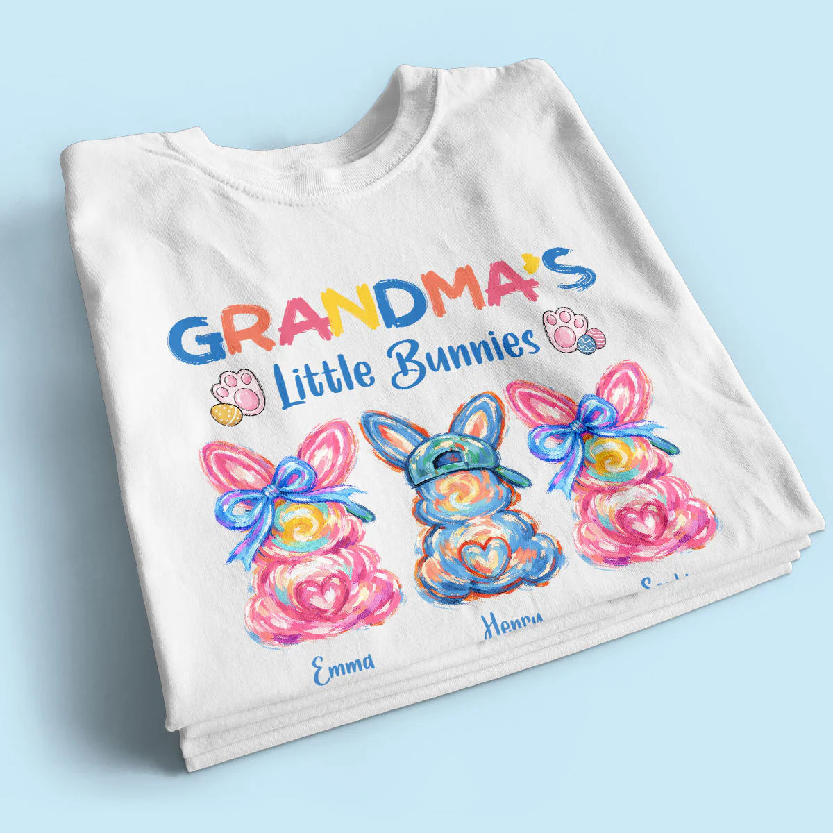 Grandma's Little Bunnies Colorful Brushstroke - Personalized Shirt - Easter Shirt for Grandma - Image 4