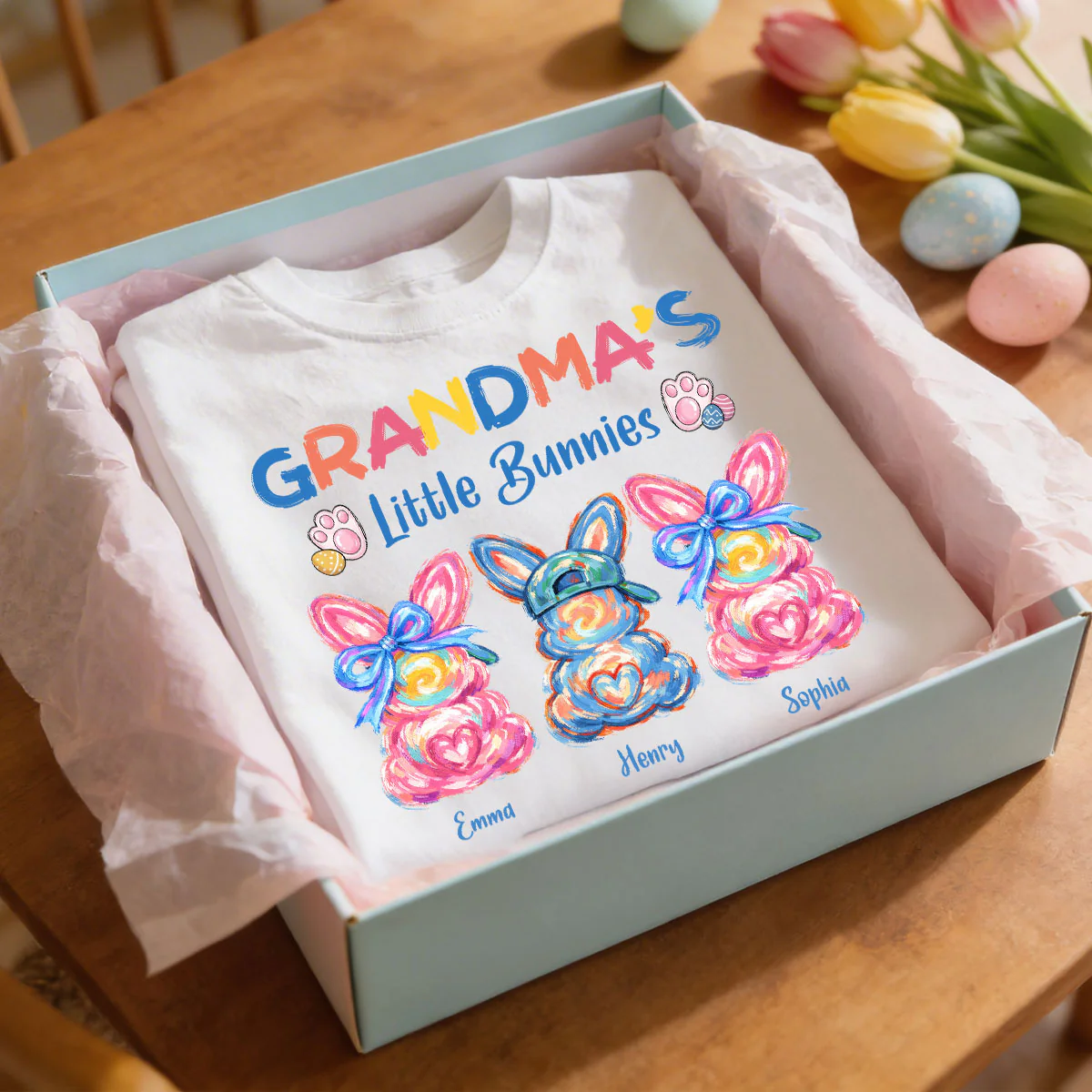 Grandma's Little Bunnies Colorful Brushstroke - Personalized Shirt - Easter Shirt for Grandma - Image 5