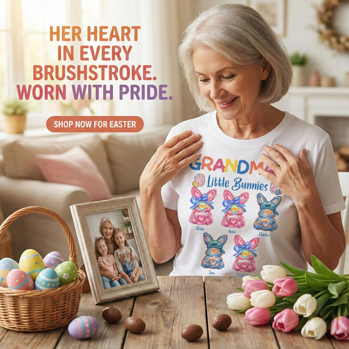 Grandma's Little Bunnies Colorful Brushstroke - Personalized Shirt - Easter Shirt for Grandma - Image 6