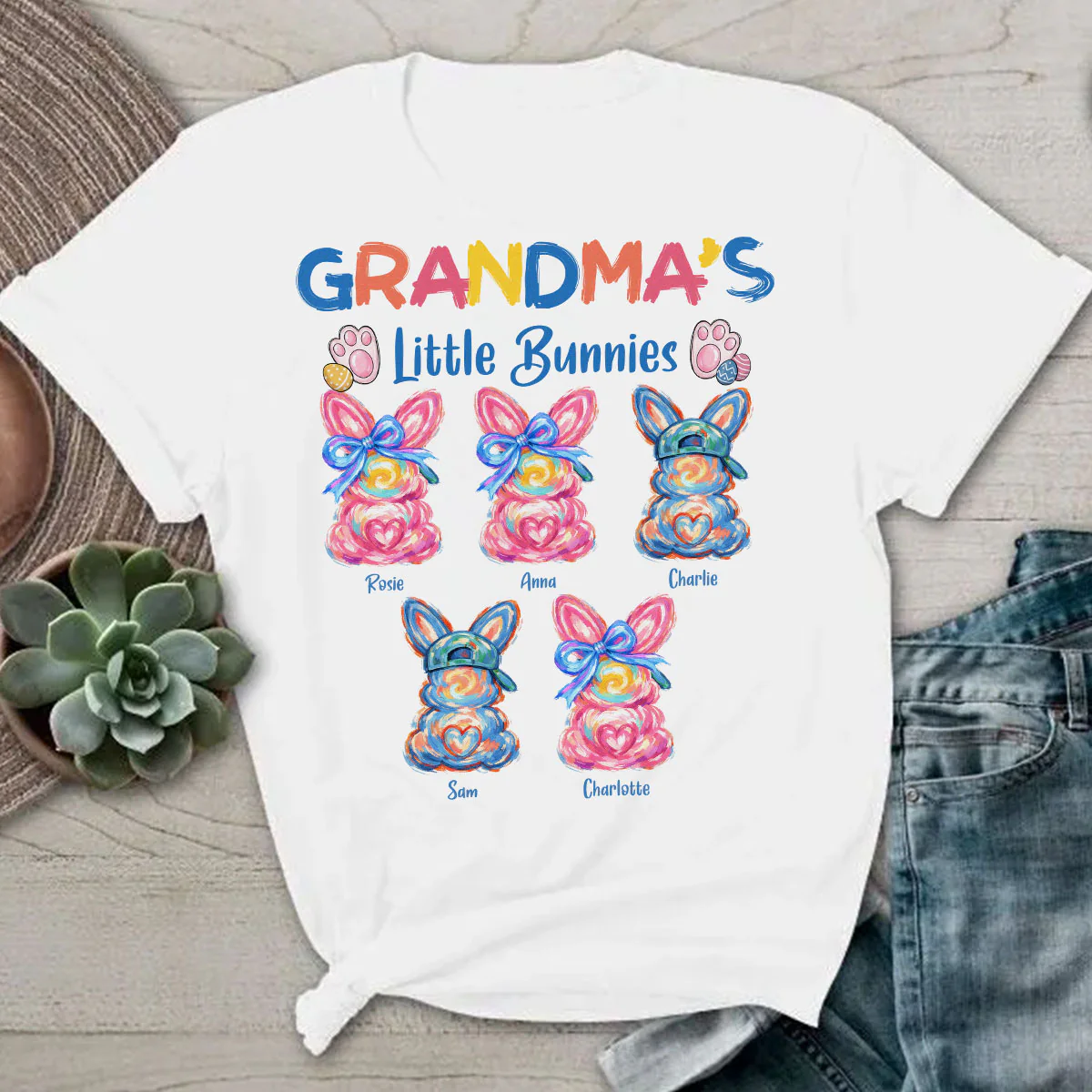 Grandma's Little Bunnies Colorful Brushstroke - Personalized Shirt - Easter Shirt for Grandma - Image 7