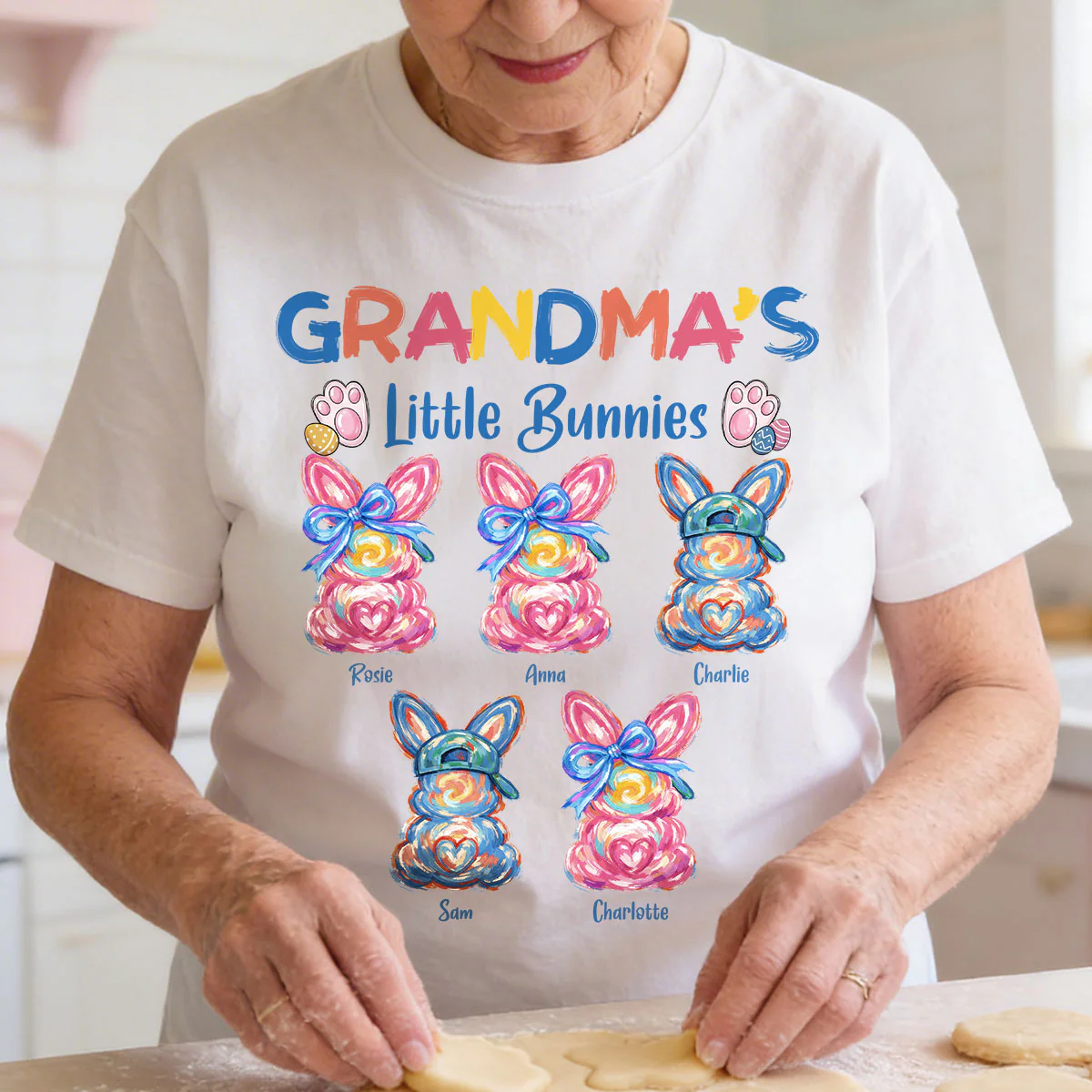 Grandma's Little Bunnies Colorful Brushstroke - Personalized Shirt - Easter Shirt for Grandma - Image 8