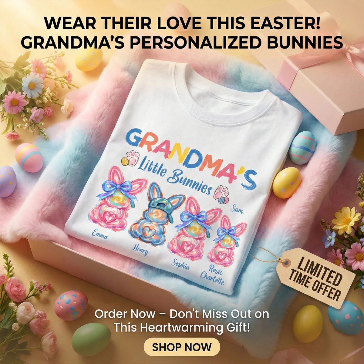 Grandma's Little Bunnies Colorful Brushstroke - Personalized Shirt - Easter Shirt for Grandma - Image 9