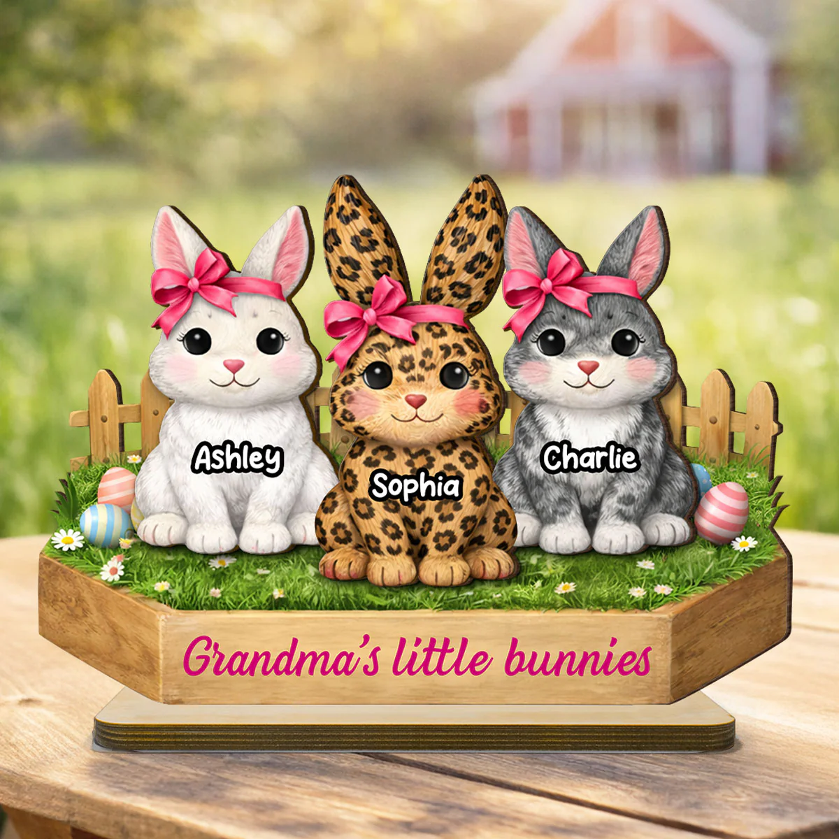 Grandma's Little Bunnies Coquette - Personalized 2-Layered Wooden Plaque - Easter Gift for Grandma, Farmhouse Tiered Tray Decor - Image 4