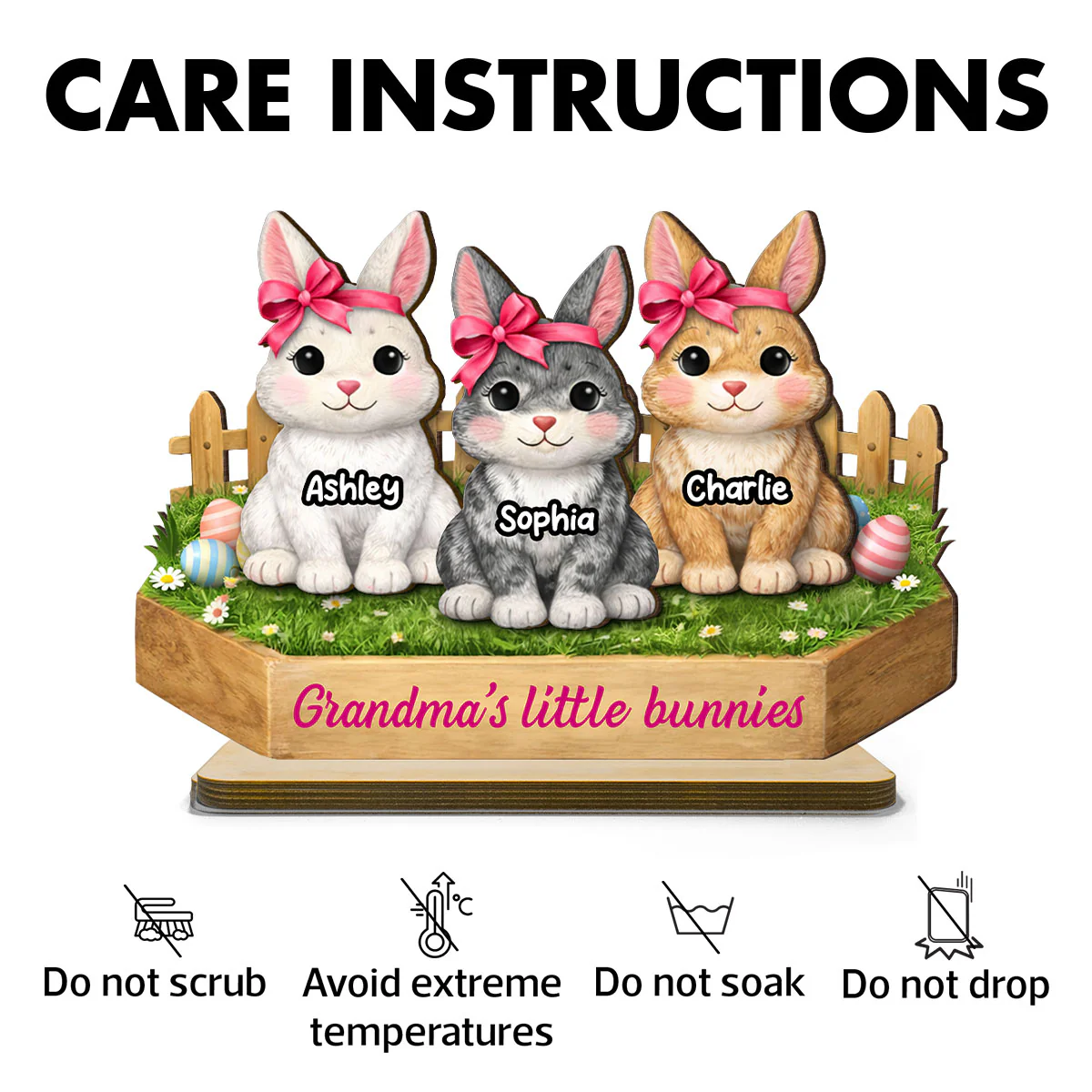 Grandma's Little Bunnies Coquette - Personalized 2-Layered Wooden Plaque - Easter Gift for Grandma, Farmhouse Tiered Tray Decor - Image 6