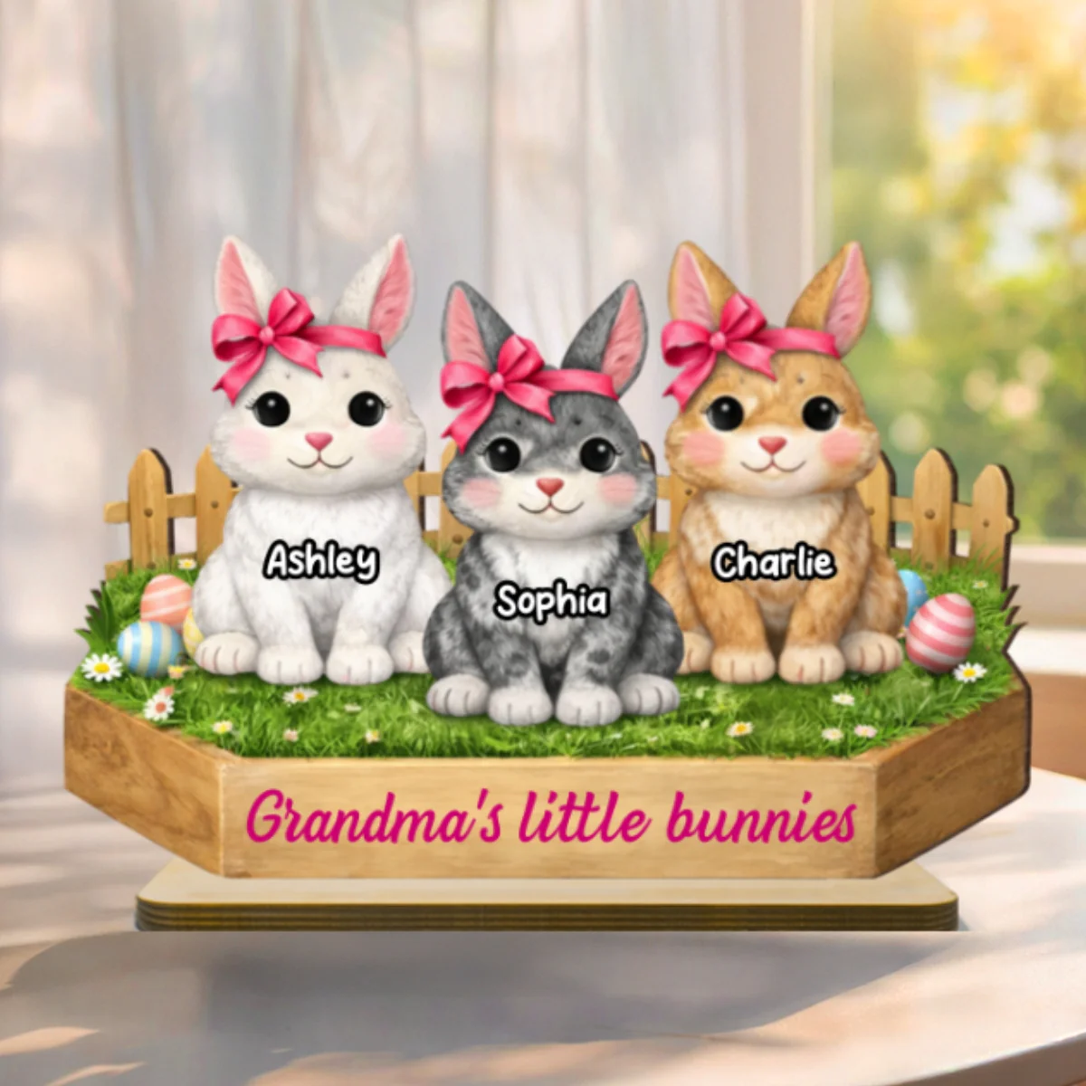 Grandma's Little Bunnies Coquette - Personalized 2-Layered Wooden Plaque - Easter Gift for Grandma, Farmhouse Tiered Tray Decor - Image 8