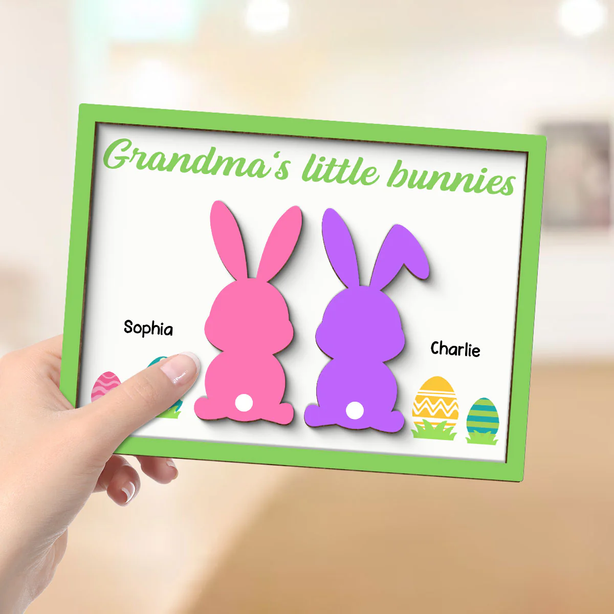 Grandma‘s Little Bunnies Easter Gift Home Decor Personalized 2-Layer Wooden Plaque - Image 4