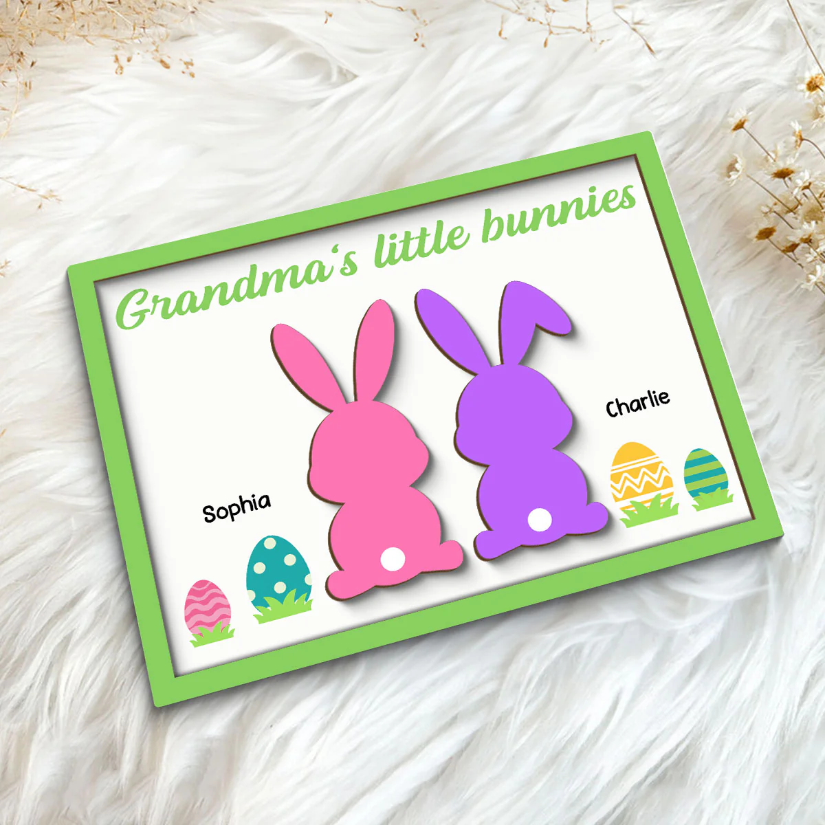 Grandma‘s Little Bunnies Easter Gift Home Decor Personalized 2-Layer Wooden Plaque - Image 5