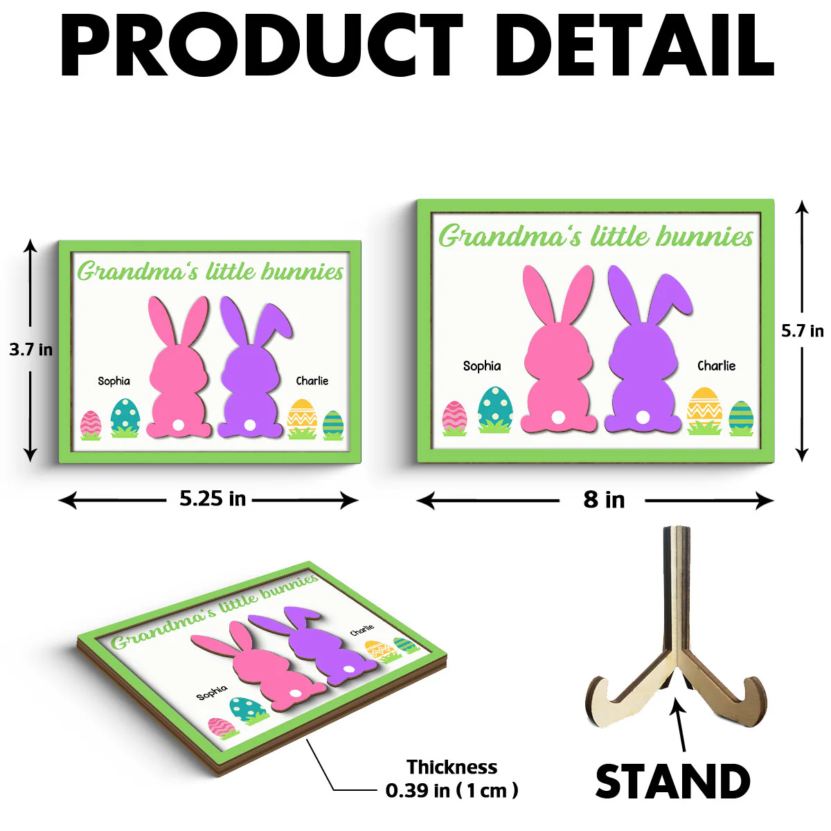 Grandma‘s Little Bunnies Easter Gift Home Decor Personalized 2-Layer Wooden Plaque - Image 6