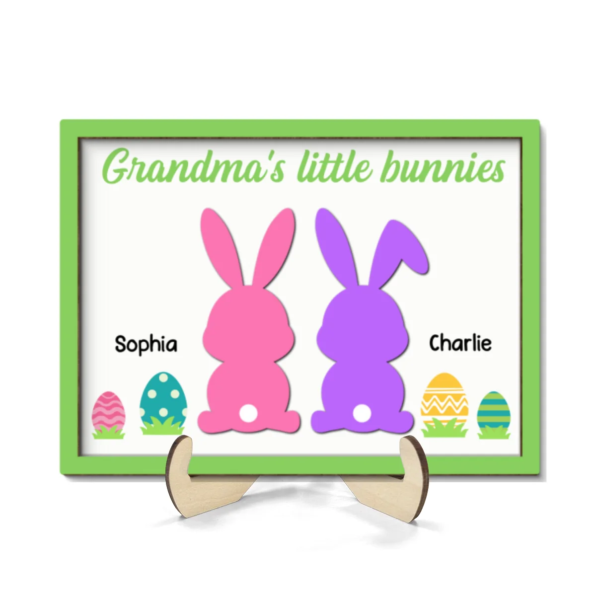 Grandma‘s Little Bunnies Easter Gift Home Decor Personalized 2-Layer Wooden Plaque - Image 8