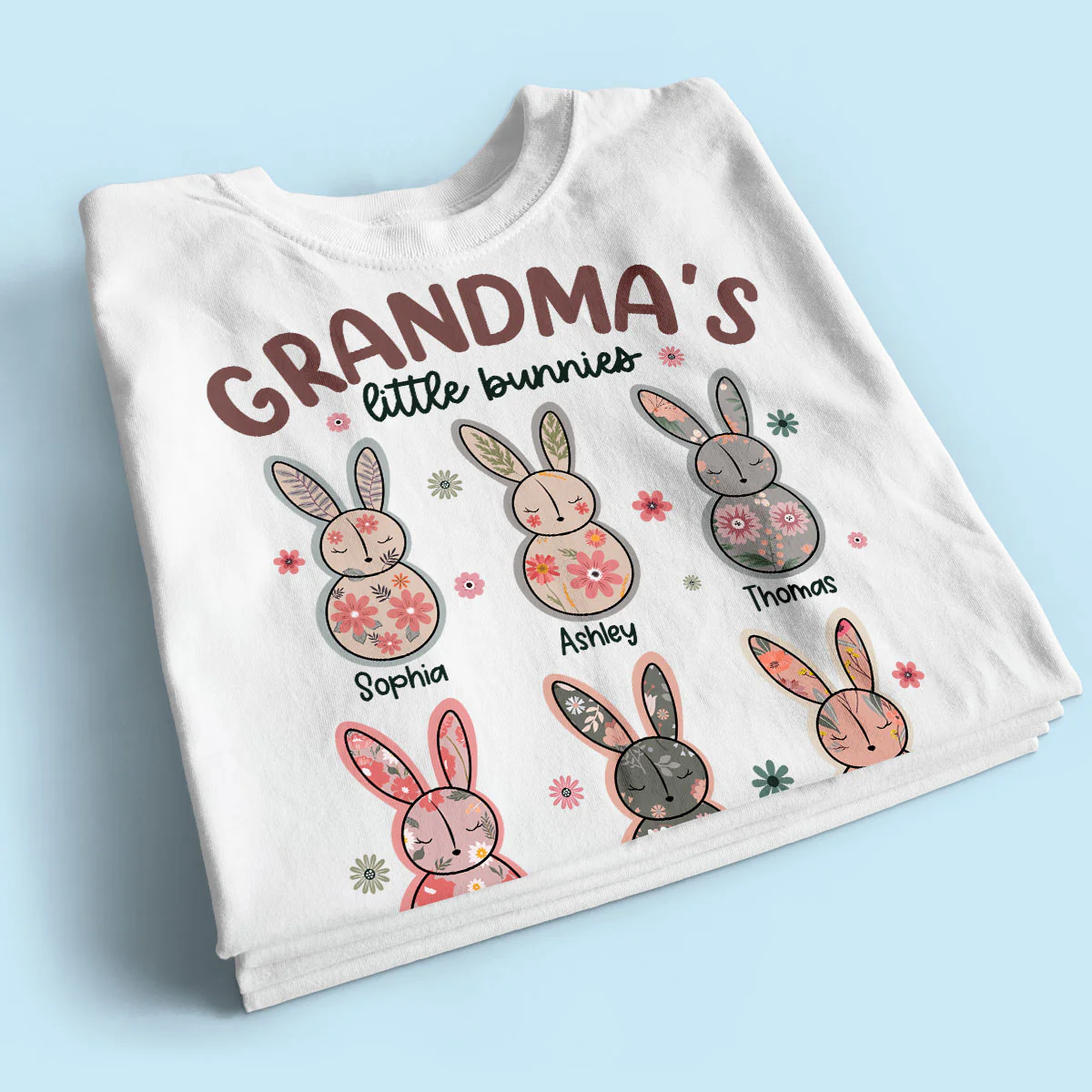 Grandma's Little Bunnies Floral Easter Personalized Shirt - Image 2