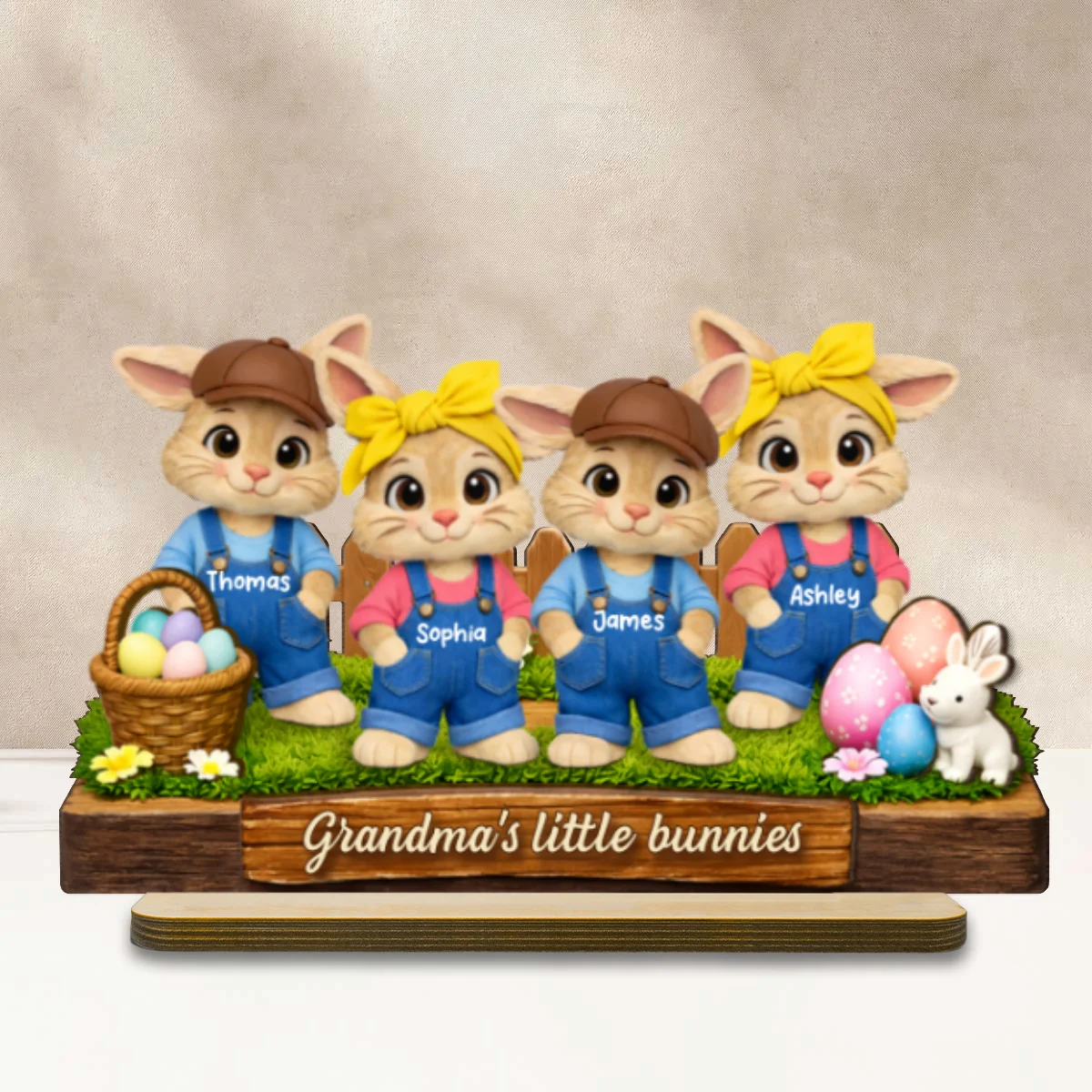 Grandma's Little Bunnies - Personalized 2-Layered Wooden Plaque - Easter Gift for Grandma, Farmhouse Tiered Tray Decor - Image 12