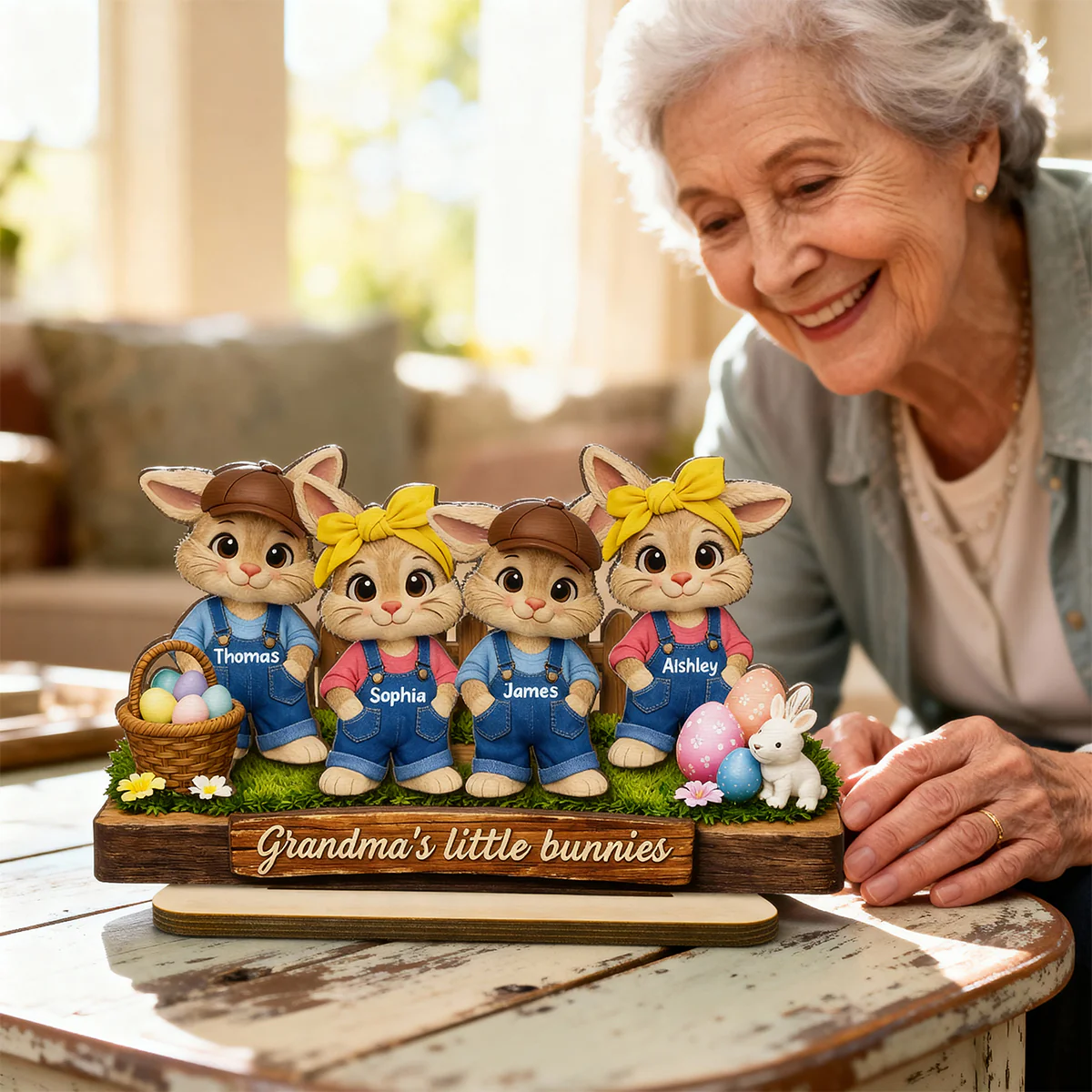 Grandma's Little Bunnies - Personalized 2-Layered Wooden Plaque - Easter Gift for Grandma, Farmhouse Tiered Tray Decor - Image 4