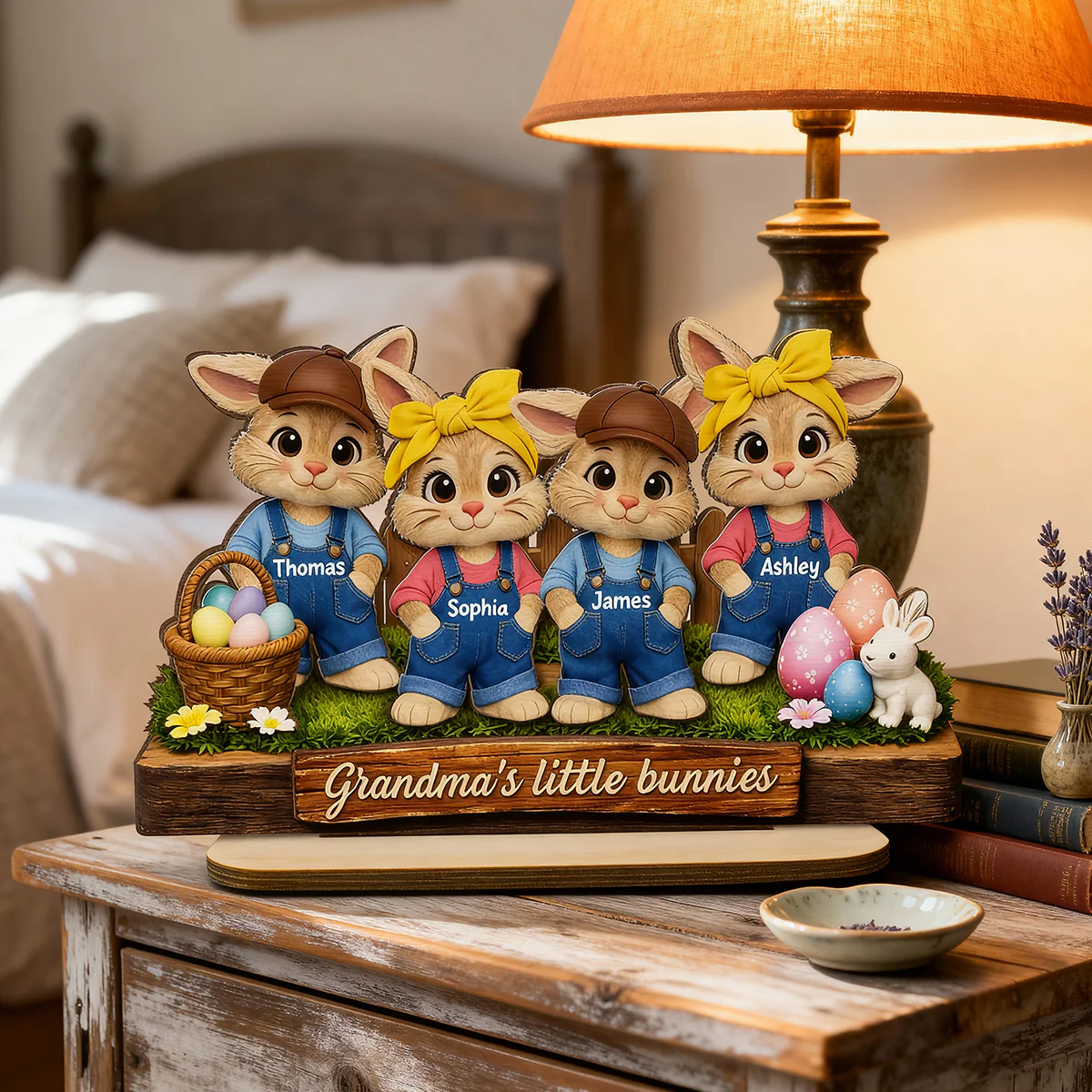 Grandma's Little Bunnies - Personalized 2-Layered Wooden Plaque - Easter Gift for Grandma, Farmhouse Tiered Tray Decor - Image 5