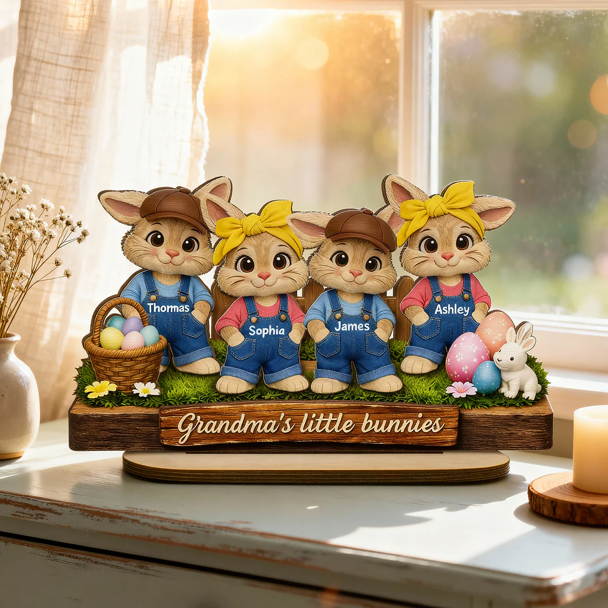 Grandma's Little Bunnies - Personalized 2-Layered Wooden Plaque - Easter Gift for Grandma, Farmhouse Tiered Tray Decor - Image 6