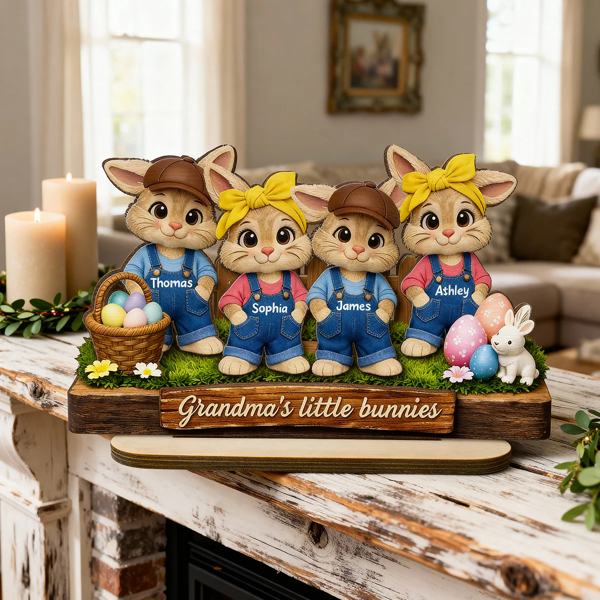 Grandma's Little Bunnies - Personalized 2-Layered Wooden Plaque - Easter Gift for Grandma, Farmhouse Tiered Tray Decor - Image 7