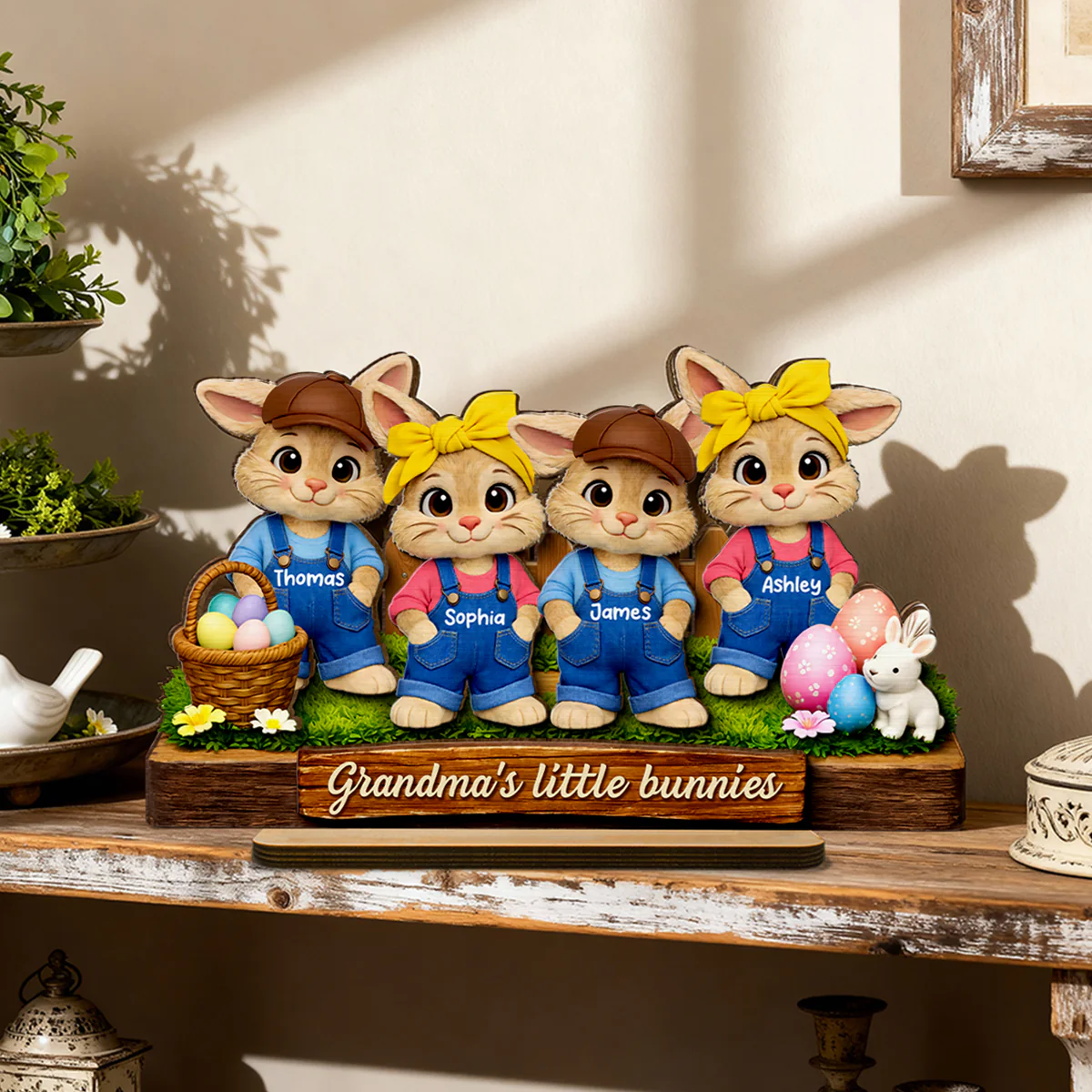 Grandma's Little Bunnies - Personalized 2-Layered Wooden Plaque - Easter Gift for Grandma, Farmhouse Tiered Tray Decor - Image 9