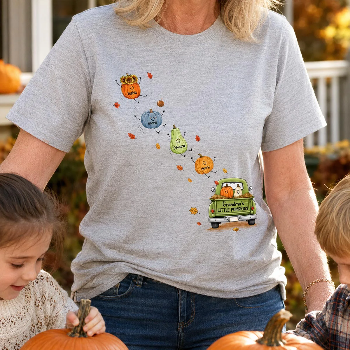 Grandma's Little Cute Pumpkins - Personalized Shirt - Fall Season Cozy Shirt - Image 2