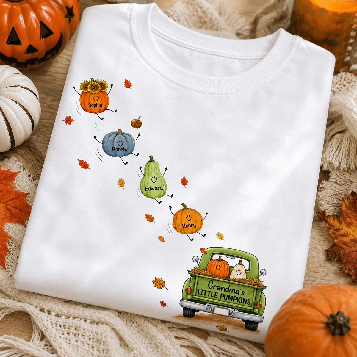 Grandma's Little Cute Pumpkins - Personalized Shirt - Fall Season Cozy Shirt - Image 3