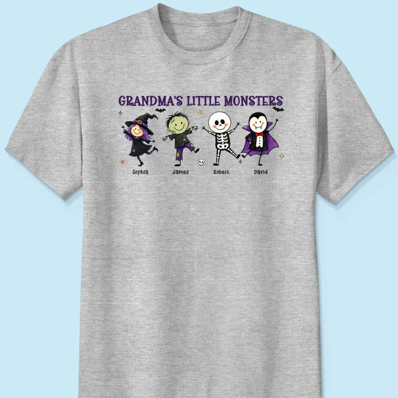 Grandma's Little Monsters Cute Doodle Characters - Personalized Shirt - Halloween Costume For Mom Grandma - Image 15