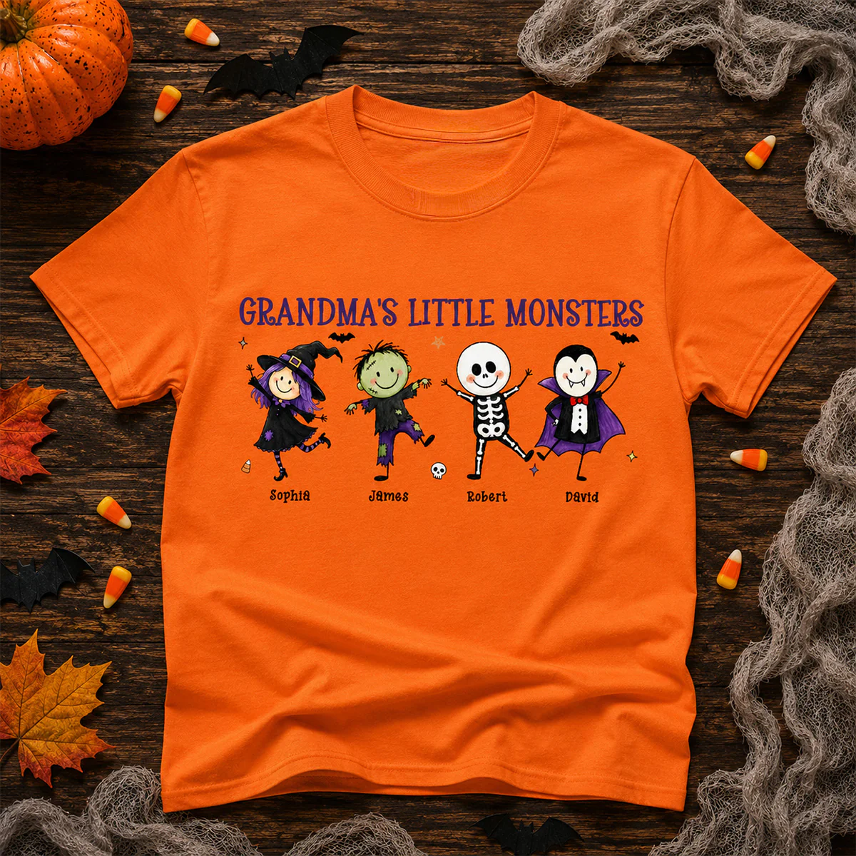 Grandma's Little Monsters Cute Doodle Characters - Personalized Shirt - Halloween Costume For Mom Grandma - Image 3