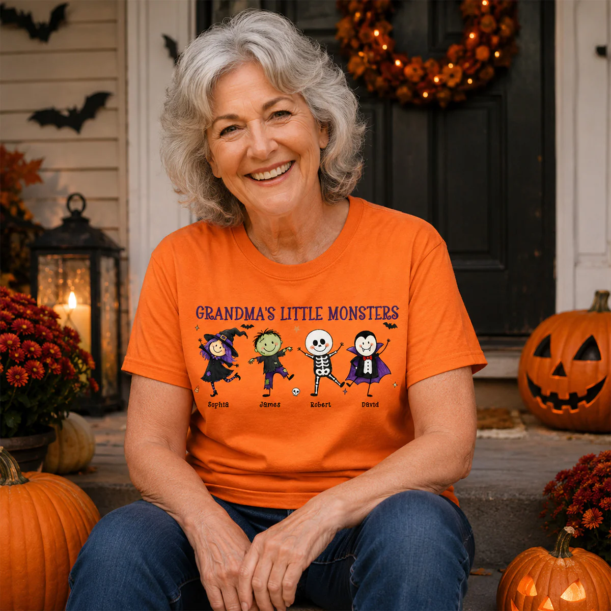 Grandma's Little Monsters Cute Doodle Characters - Personalized Shirt - Halloween Costume For Mom Grandma - Image 7