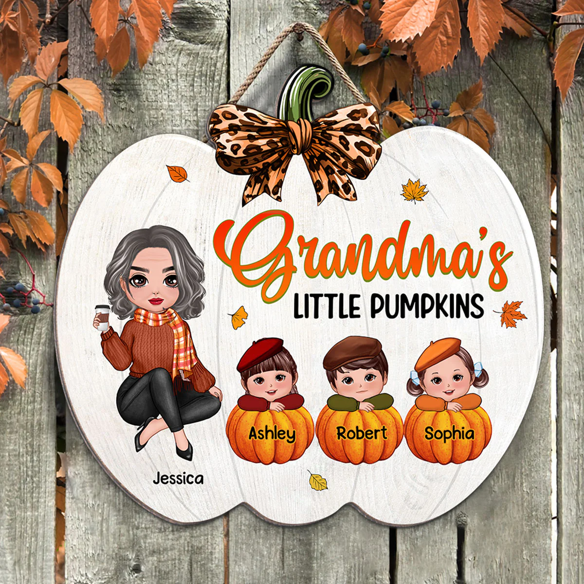 Grandma's Little Pumpkids Personalized Door Hanger Sign - Image 2
