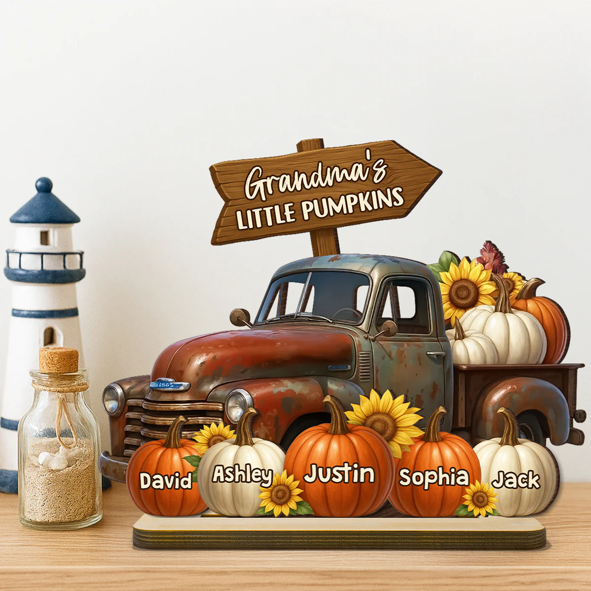Grandma's Little Pumpkin Fall Truck Personalized Standing Wooden Plaque, Fall Decor for Grandma - Image 9
