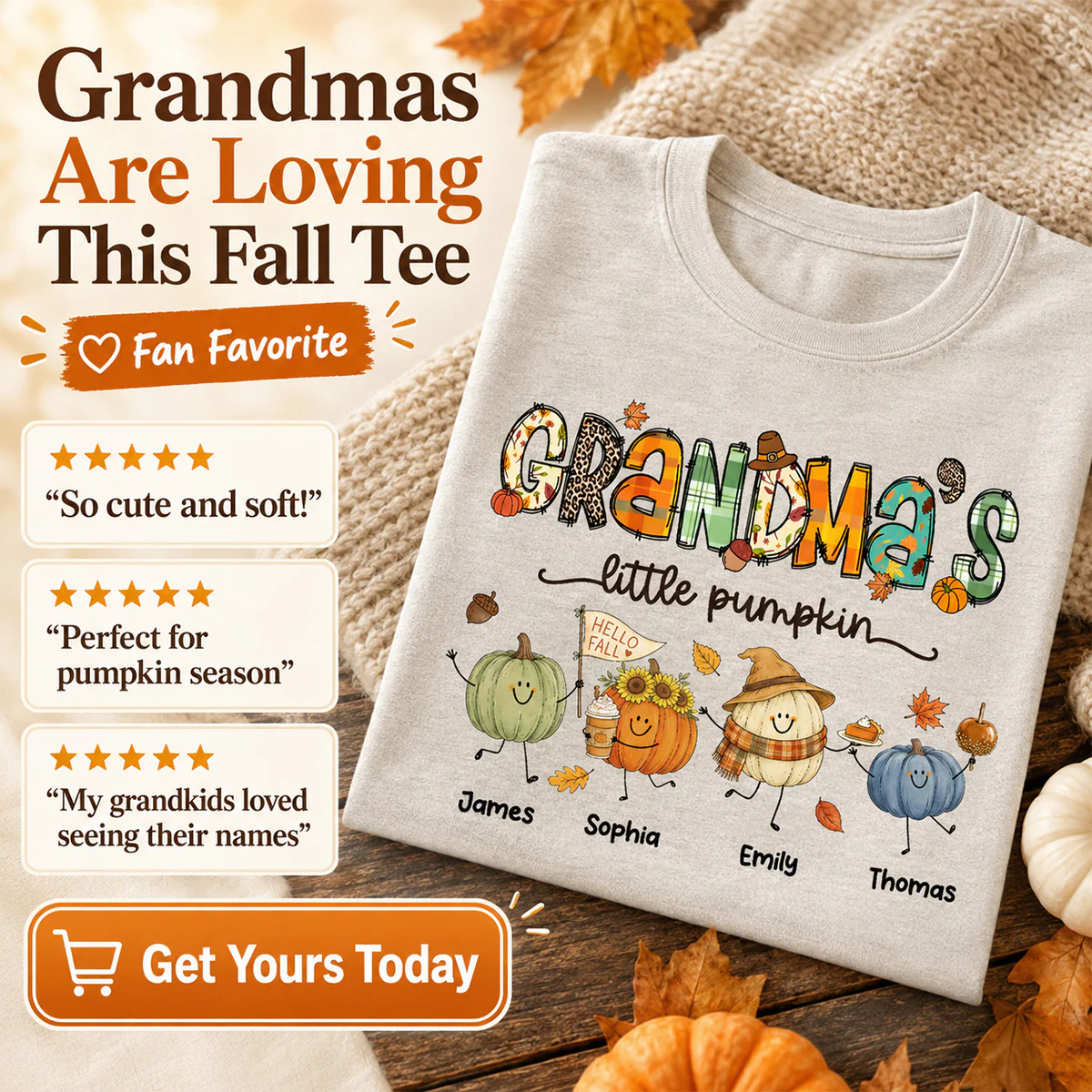 Grandma's Little Pumpkins Cute Doodle Pumpkins - Personalized Shirt - Fall Season Gift For Grandma, Mom - Image 9