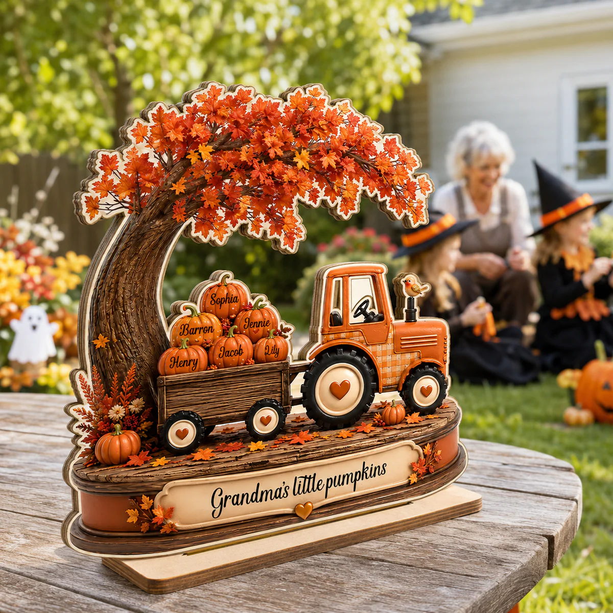 Grandma's Little Pumpkins Tracktor Autumn - Personalized 2-Layered Wooden Plaque - Fall Season Decor Gift, Gift For Grandma - Image 6