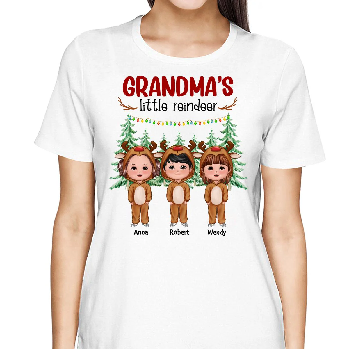 Grandma‘s Little Reindeer Doll Kids Christmas Personalized Shirt - Image 2