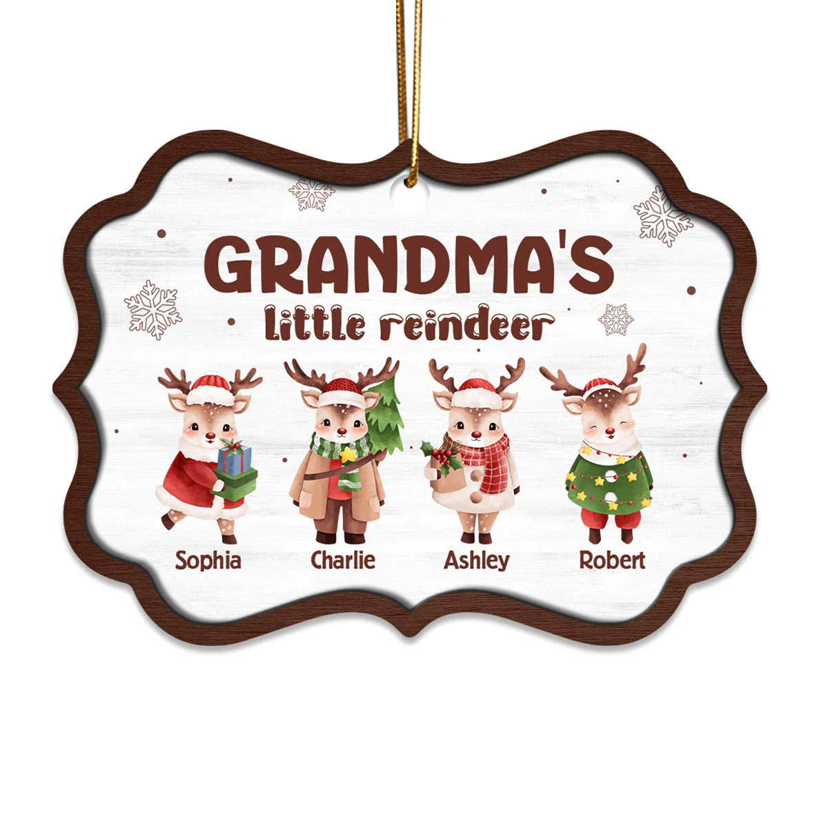 Grandma's Little Reindeers Cute Christmas Personalized Wooden Ornament - Image 2